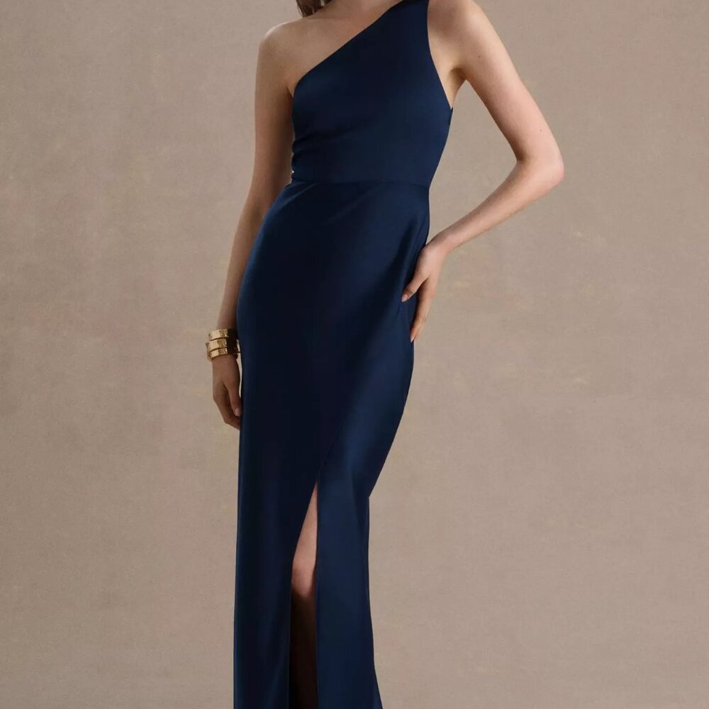 BHLDN Dylan One-Shoulder Satin Side-Slit Gown - Size 12